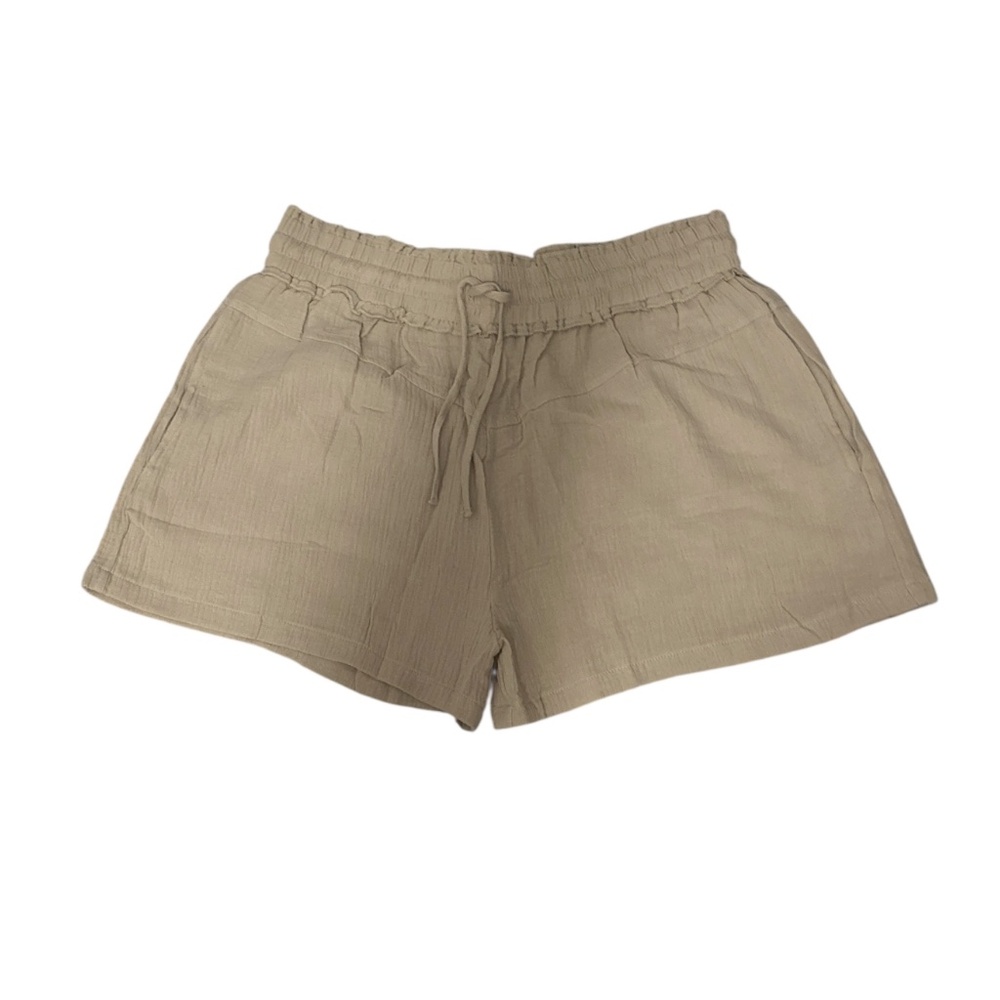 Beige Paperbag Waist Casual Shorts